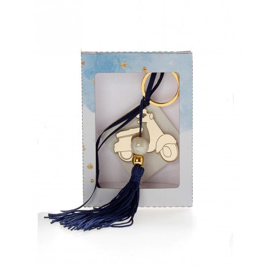 Μπομπονιέρα χάρτινό κουτάκι με αρωματική βάση ρόμβος και χρυσό πλεξιγκλάς μπρελόκ σχέδιο βέσπα Model:Κ-1