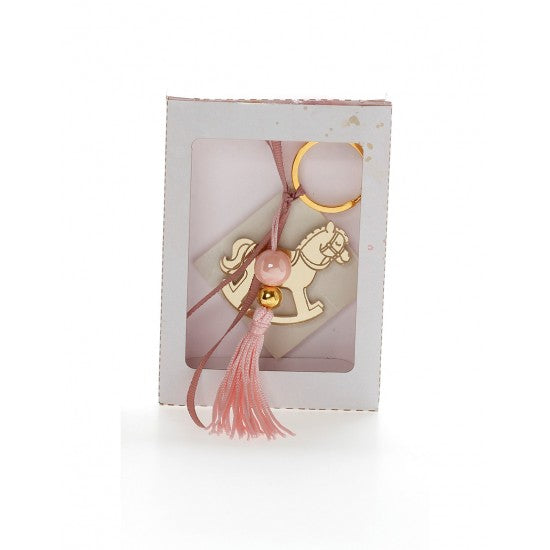 Μπομπονιέρα χάρτινό κουτάκι με αρωματική βάση ρόμβος και χρυσό πλεξιγκλάς μπρελόκ σχέδιο κουνιστό αλογάκι Model:Κ-11