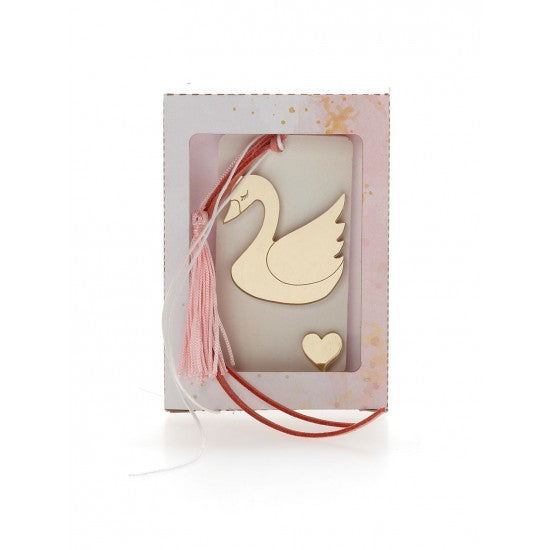 Μπομπονιέρα χάρτινό κουτάκι με αρωματική βάση και χρυσό πλεξιγκλάς μπρελόκ σχέδιο κύκνος Model:Ι-12