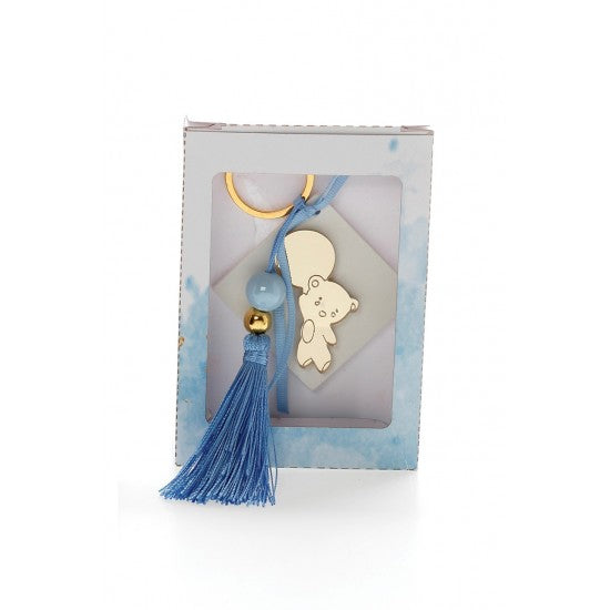 Μπομπονιέρα χάρτινό κουτάκι με αρωματική βάση ρόμβος και χρυσό πλεξιγκλάς μπρελόκ σχέδιο αρκουδάκι Model:Κ-2