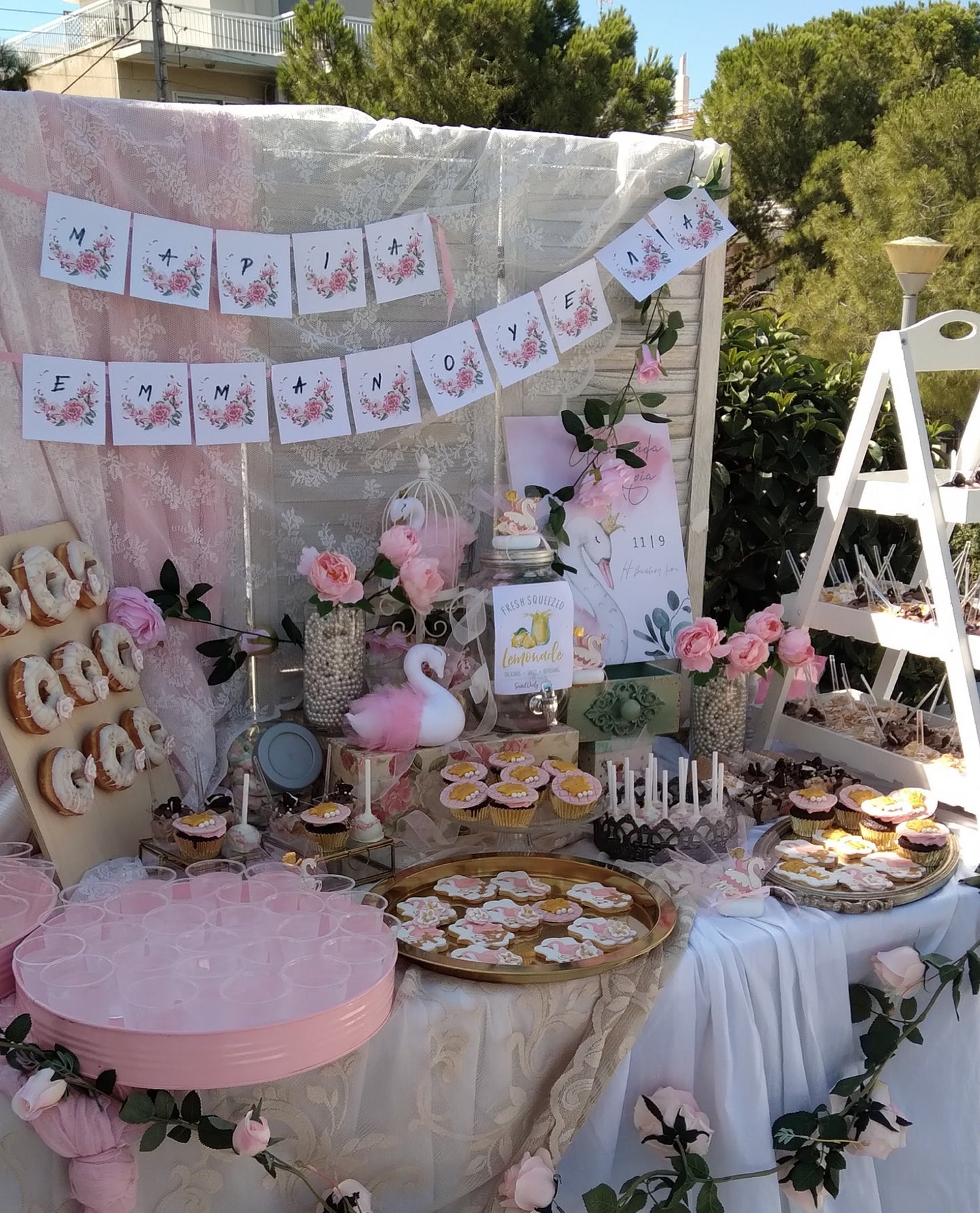 Candy bar 100 ατόμων με θέμα Κύκνος