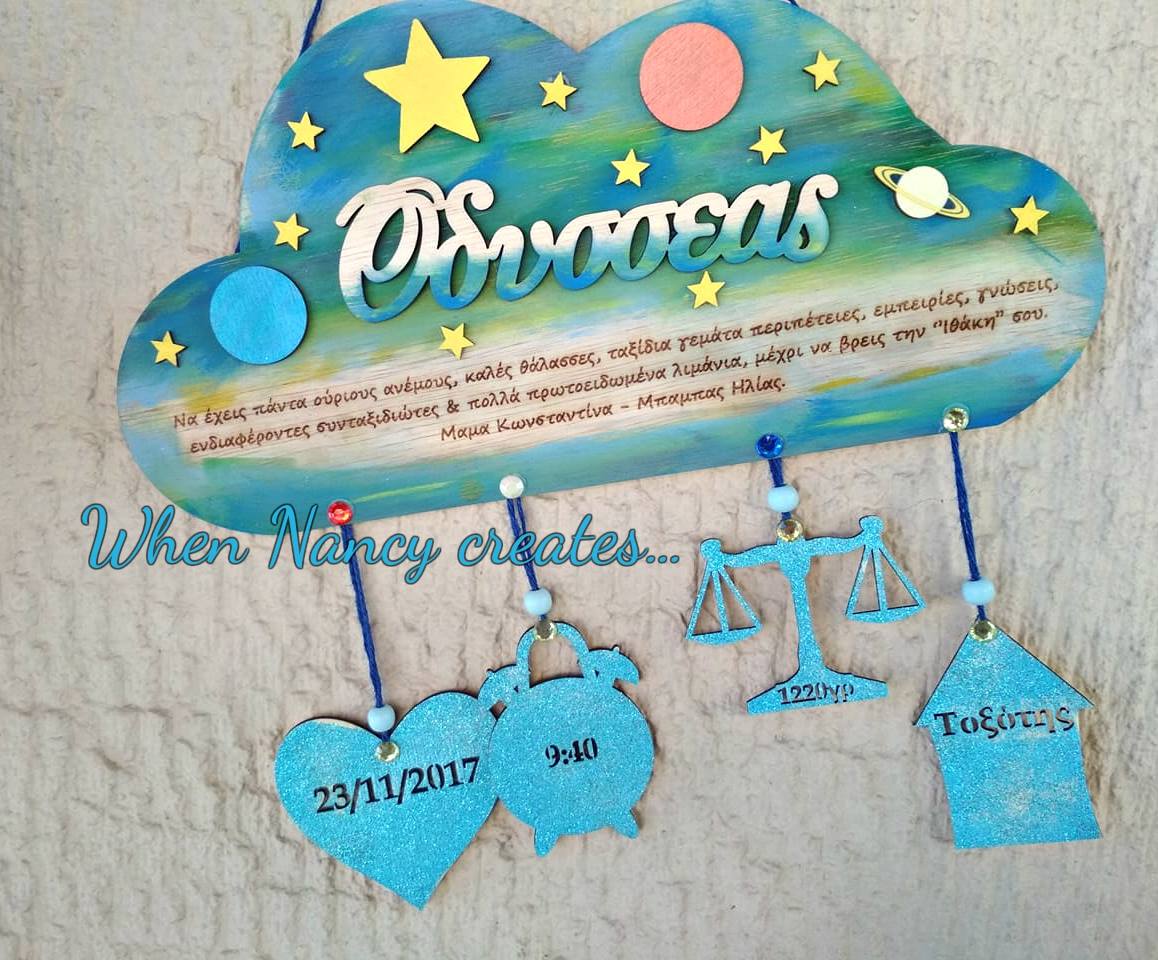 Ταμπελάκι δωματίου με όνομα και στοιχεία γέννησης με θέμα διάστημα