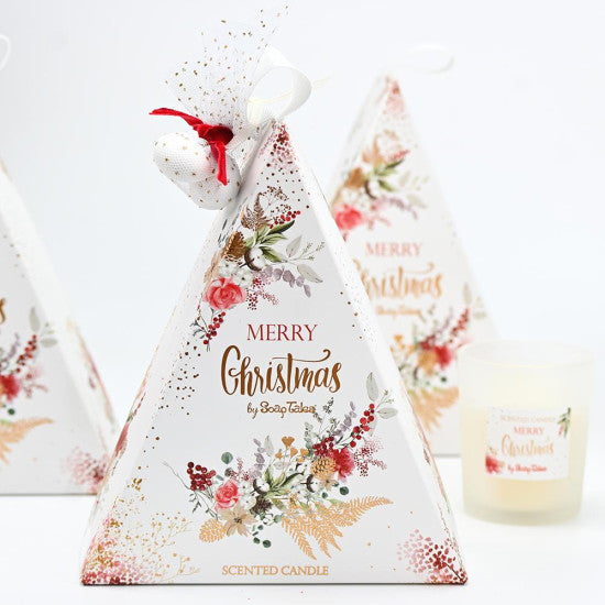 Κερί χριστουγεννιάτικο τριγωνικό berries and flowers 60gr