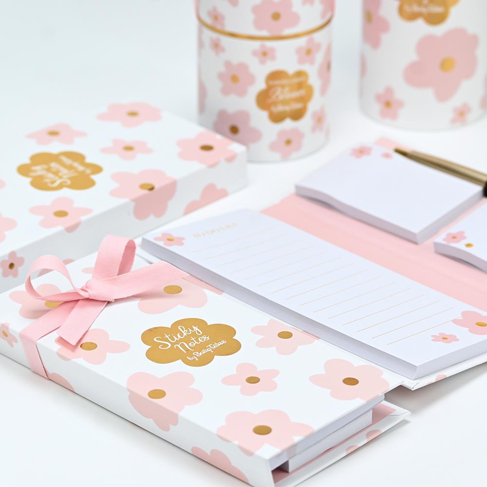 Σημειωματάριο με post it και στυλό pink bloom