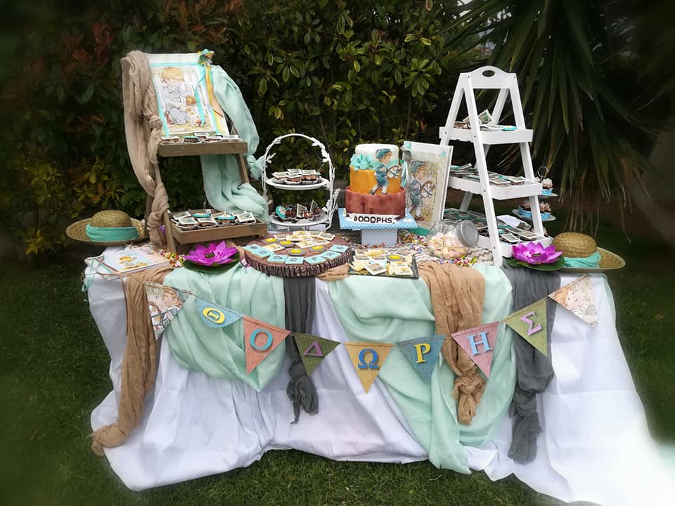 Candy bar 100 ατόμων με θέμα Vintage αγοράκι