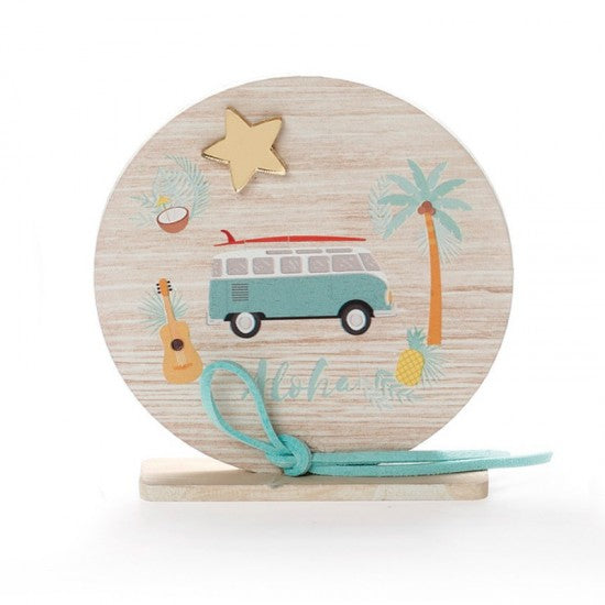 Μπομπονιέρα βάπτισης ξύλινο στρογγυλό καδράκι με βάση σχέδιο camper van Model:ΚΒΤ-353
