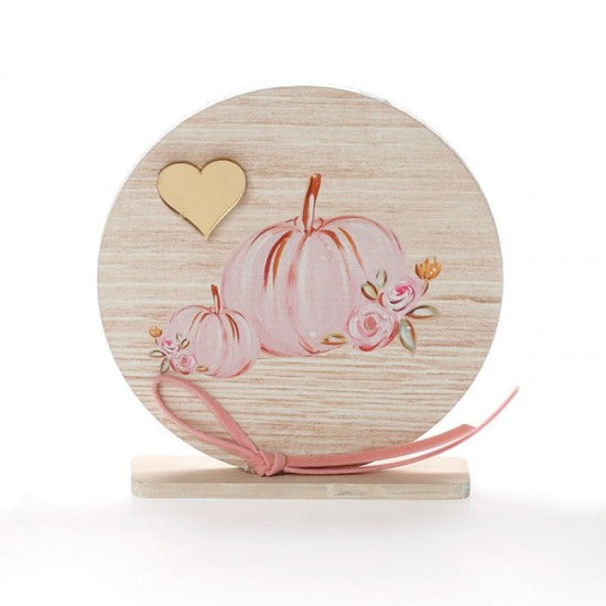 Μπομπονιέρα βάπτισης ξύλινο στρογγυλό καδράκι με βάση σχέδιο κολοκύθα Model:ΚΒΤ-359