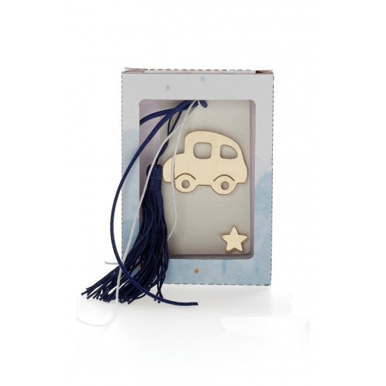 Μπομπονιέρα χάρτινό κουτάκι με αρωματική βάση και χρυσό πλεξιγκλάς μπρελόκ σχέδιο αυτοκίνητο Model:Ι-4