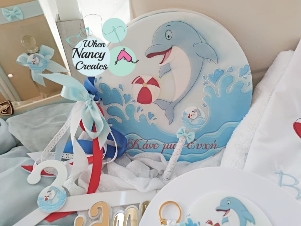 Plexiglass βιβλίο ευχών ασορτί με το στυλό του με θέμα δελφίνι