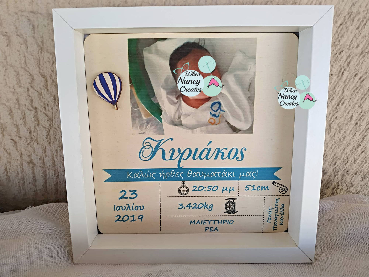 Καδράκι με όνομα, φωτογραφία και στοιχεία γέννησης