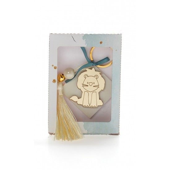 Μπομπονιέρα χάρτινό κουτάκι με αρωματική βάση ρόμβος και χρυσό πλεξιγκλάς μπρελόκ σχέδιο λιονταράκι Model:Κ-7