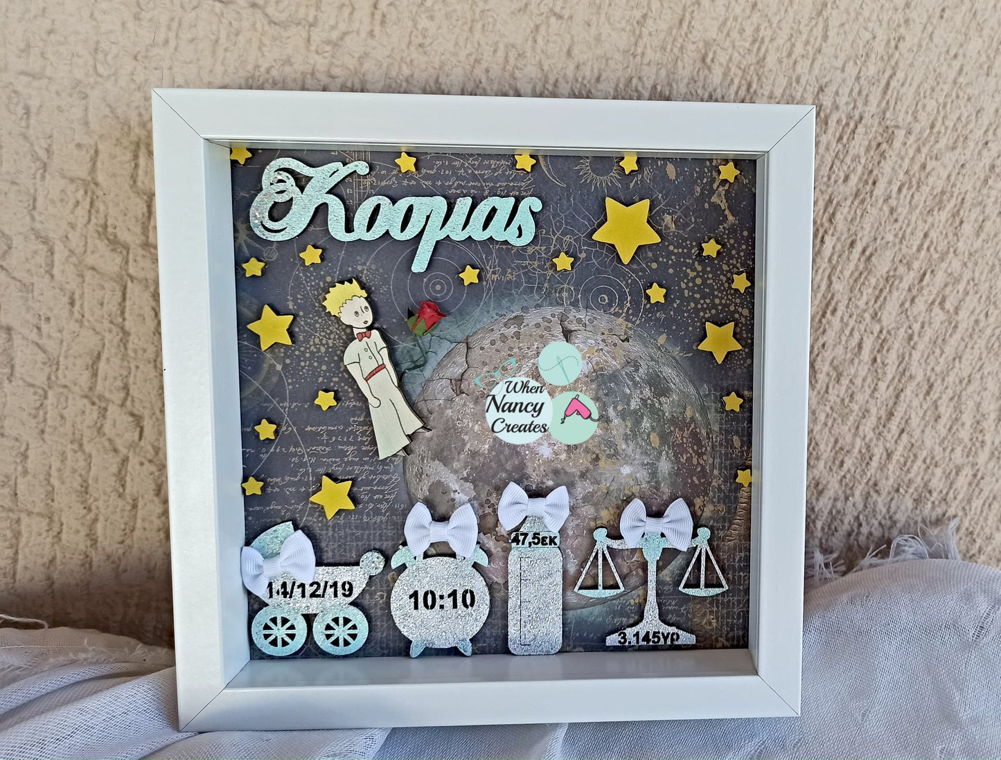 Καδράκι με όνομα και στοιχεία γέννησης με θέμα μικρός πρίγκιπας
