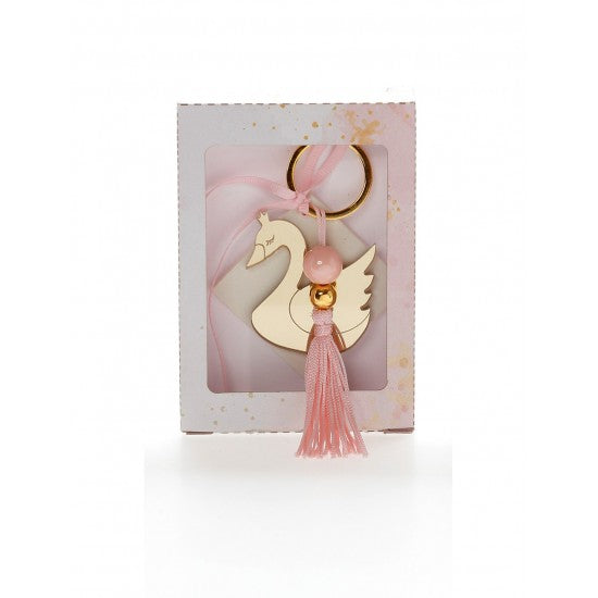 Μπομπονιέρα χάρτινό κουτάκι με αρωματική βάση ρόμβος και χρυσό πλεξιγκλάς μπρελόκ σχέδιο κύκνος Model:Κ-9