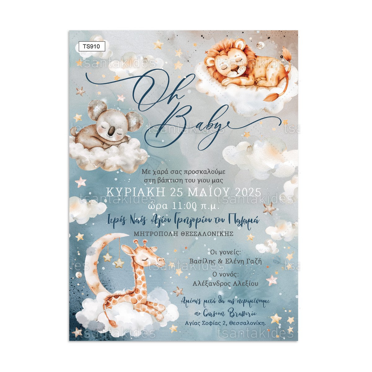 Προσκλητήριο Βάπτισης Sleeping Animals TS910