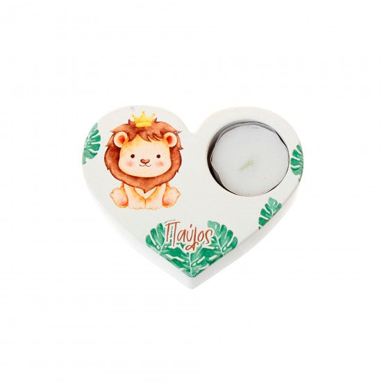 Μπομπονιέρα χειροποίητη κεραμική καρδιά με θέση για ρεσώ σχέδιο λιονταράκι Model:ΓΚ-53