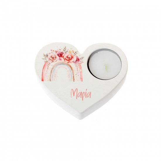 Μπομπονιέρα χειροποίητη κεραμική καρδιά με θέση για ρεσώ σχέδιο ουράνιο τόξο Model:ΓΚ-55