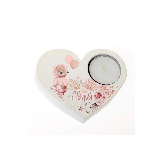 Μπομπονιέρα χειροποίητη κεραμική καρδιά με θέση για ρεσώ σχέδιο αρκουδάκι Model:ΓΚ-48