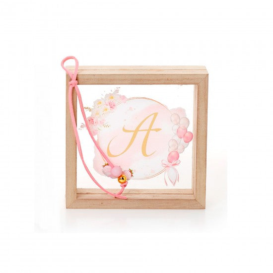 Μπομπονιέρα χειροποίητη ξύλινη κορνίζα με διαφανές plexiglass σχέδιο μονόγραμμα Model:ΚΠΔ-63