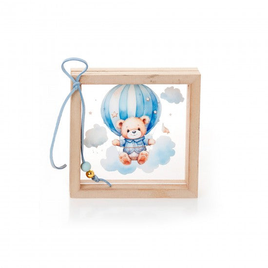 Μπομπονιέρα χειροποίητη ξύλινη κορνίζα με διαφανές plexiglass σχέδιο αρκουδάκι Model:ΚΠΔ-56