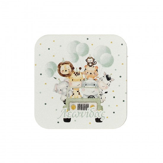 Μπομπονιέρα ξύλινο σουβέρ βάπτισης σχέδιο ζωάκια σαφάρι Model:ΣΟΤ-47