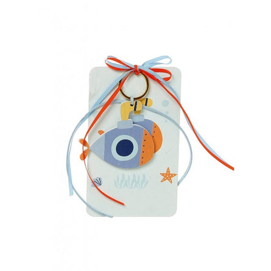 Μπομπονιέρα με ξύλινη πλάτη και μπρελόκ με σχέδιο υποβρύχιο Model:Η-1