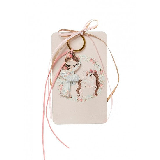 Μπομπονιέρα με ξύλινη πλάτη και μπρελόκ με σχέδιο μπαλαρίνα Model:Η-13
