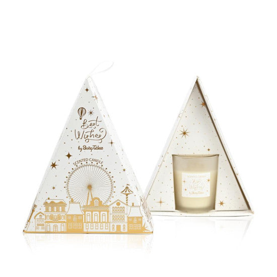 Κερί χριστουγεννιάτικο τριγωνικό λευκό χρυσό 60gr