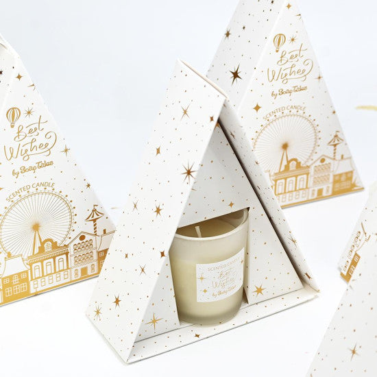 Κερί χριστουγεννιάτικο τριγωνικό λευκό χρυσό 60gr