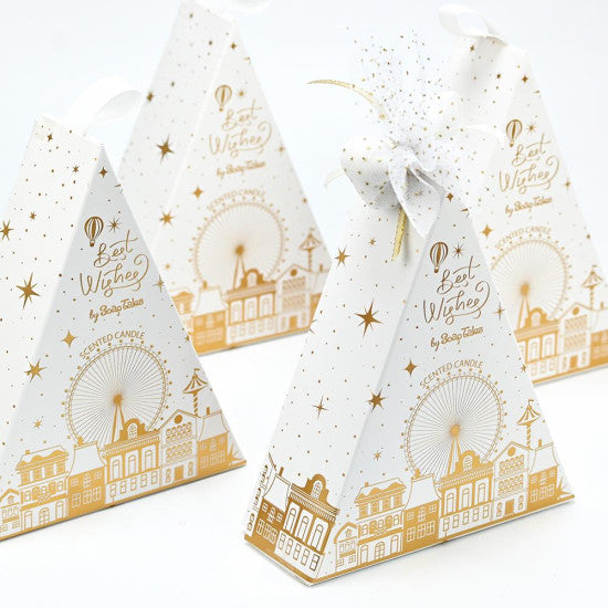 Κερί χριστουγεννιάτικο τριγωνικό λευκό χρυσό 60gr