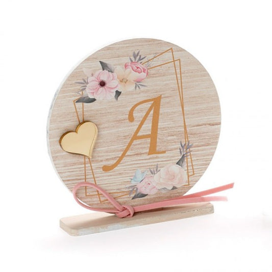 Μπομπονιέρα βάπτισης ξύλινο στρογγυλό καδράκι με βάση σχέδιο μονόγραμμα Model:ΚΒΤ-351