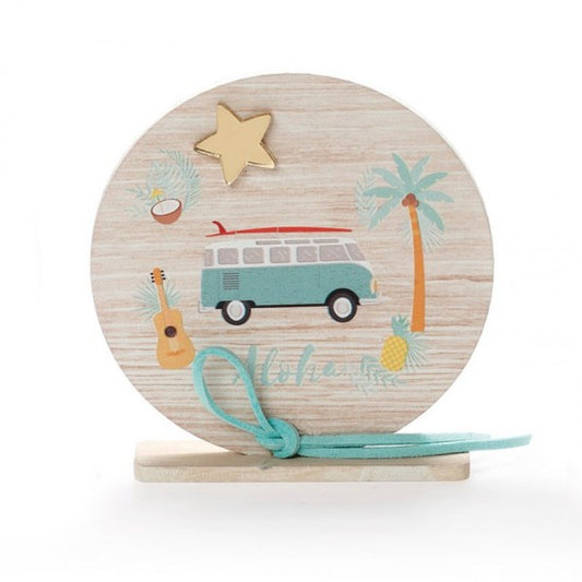 Μπομπονιέρα βάπτισης ξύλινο στρογγυλό καδράκι με βάση σχέδιο camper van Model:ΚΒΤ-353