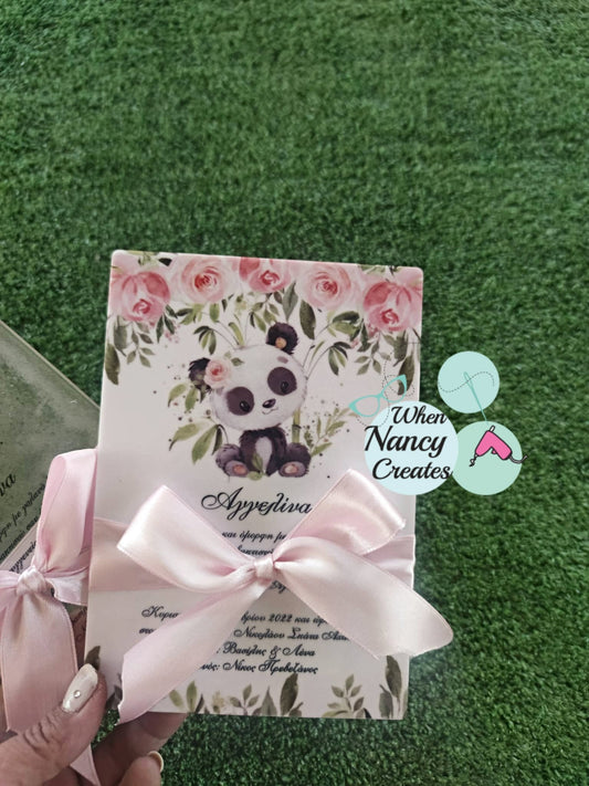 Προσκλητήριο βάφτισης plexiglass με θέμα Panda