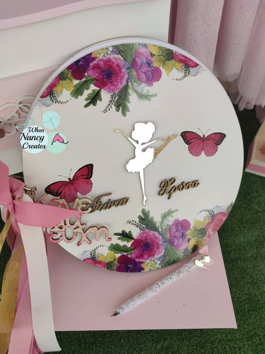 Plexiglass βιβλίο ευχών ασορτί με το στυλό του με θέμα μπαλαρίνα