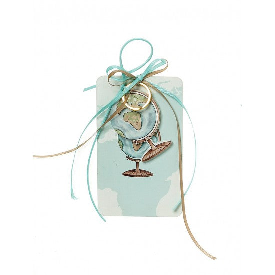 Μπομπονιέρα με ξύλινη πλάτη και μπρελόκ με σχέδιο Υδρόγειος Model:Η-5