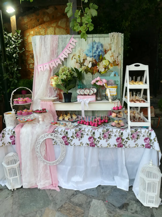 Candy bar 100 ατόμων με θέμα Πουλάκι και λουλούδια