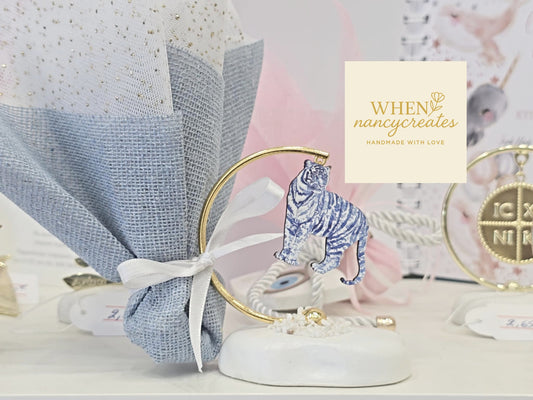 Μπομπονιέρα Βάφτισης βότσαλο Blue Toile Animal