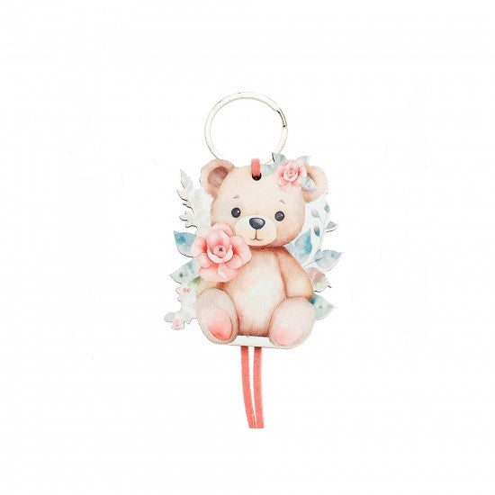 Μπομπονιέρα χειροποίητο ξύλινο μπρελόκ σχέδιο αρκουδάκι Model:ΔΜΠ-6