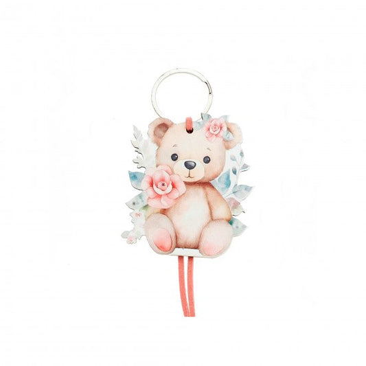 Μπομπονιέρα χειροποίητο ξύλινο μπρελόκ σχέδιο αρκουδάκι Model:ΔΜΠ-6